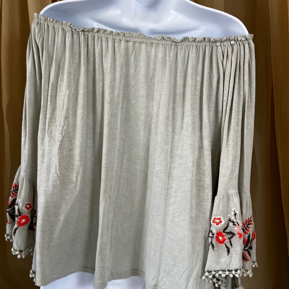 Sold… Altere’d State odd shoulder Embroidered trumpet sleeve blouse - Picture 6 of 8